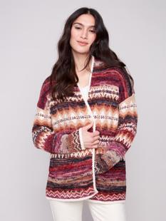 Charlie B Space Dye Jacquard Cardigan JEWEL