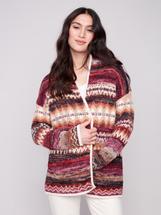 Charlie B Space Dye Jacquard Cardigan JEWEL