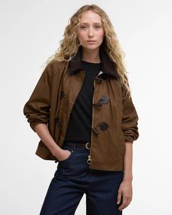 Barbour Women's Myra Waxed Duffle Coat BARK/HESSIANTARTAN