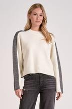 Elan Women's Crew Sweater with Sleeve Stripe GREY/WHITE