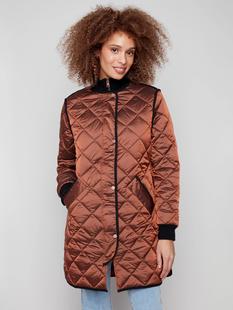 Charlie B Long Quilted Puffer Jacket SEPIA