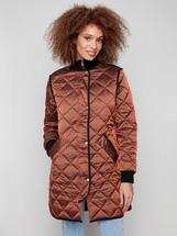 Charlie B Long Quilted Puffer Jacket SEPIA