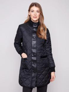 Charlie B Reversible Long Quilted Puffer Jacket BLACK