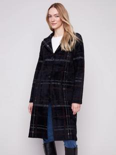 Charlie B Long Plaid Knit Coatigan MOCHA
