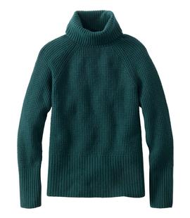 L.L. Bean Women's SuperSoft Waffle Sweater, Turtleneck DEEPESTGREEN