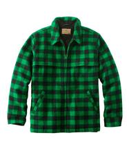L.L. Bean Men's Maine Guide Zip-Front Jac-Shirt with PrimaLoft, Plaid GREEN/BLACK