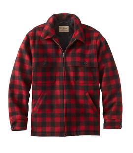 L.L. Bean Men's Maine Guide Zip-Front Jac-Shirt with PrimaLoft, Plaid RED/BLACK