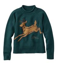 L.L. Bean Women's Signature Original Cotton Sweater, Rollneck Novelty DEEPESTGREENDEER