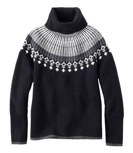 L.L. Bean Women's SuperSoft Waffle Sweater, Turtleneck Fair Isle BLACKFAIRISLE