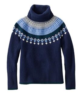 L.L. Bean Women's SuperSoft Waffle Sweater, Turtleneck Fair Isle CLASSICNAVY/MARINERBLUEFAIRISLE