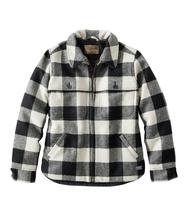 L.L. Bean Women's Maine Guide Zip Front Jac-Shirt with Primaloft, Plaid COALBUFFALO