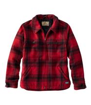 L.L. Bean Women's Maine Guide Zip Front Jac-Shirt with Primaloft, Plaid DEEPREDPLAID