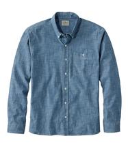 L.L. Bean Men's Comfort Stretch Chambray Shirt, Long-Sleeve, Slightly Fitted Untucked Fit INDIGO