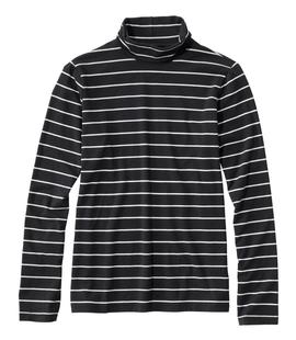 L.L. Bean Women's Soft Stretch Supima-Blend Tee, Turtleneck Stripe DARKBLACK/WHITE