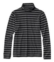 L.L. Bean Women's Soft Stretch Supima-Blend Tee, Turtleneck Stripe DARKBLACK/WHITE