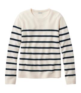 L.L. Bean Women's Classic Cashmere Sweater, Crewneck Stripe CREAM/NAVY