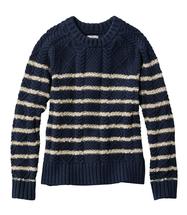 L.L. Bean Women's Signature Cotton Fisherman Sweater, Crewneck Stripe NAVY/BEIGE