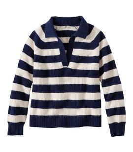 L.L. Bean Women's SuperSoft Waffle Sweater, Polo Stripe CREAM/CLASSICNAVY