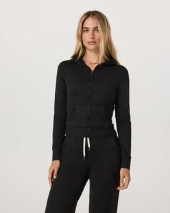 Vuori Women's Halo Mini Full Zip Hoodie BLACKHEATHER