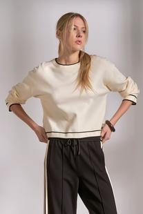 Elan Women/s Crop Knit Top with Trim OFFWHITE/BLACK