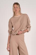 Elan Women/s Crop Knit Top with Trim TAN/WHITE