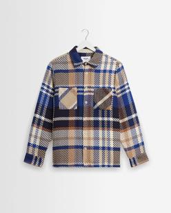 Wax London Whiting - Blue And Tan Bold Check Overshirt BLUE/TAN