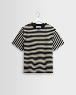 Wax London Dean - Navy/Ecru Striped Textured Organic Cotton T-Shirt NAVY/ECRU