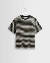 Wax London Dean - Navy/Ecru Striped Textured Organic Cotton T-Shirt NAVY/ECRU