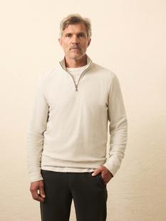 Faherty Men's Textured Knit Quarter Zip - Snow Grey Heather SNOWGREYHEATHER