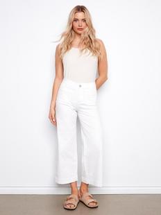 Charlie B Women's Colored Twill Cropped Flare Leg Patch Pocket Pant WHITE