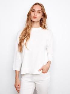 Charlie B Women's 3/4 Sleeve Sweater with Curved Hem WHITE