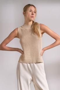 Elan Women's Sleeveless Mock Open Knit Top SAND