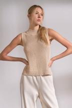 Elan Women's Sleeveless Mock Open Knit Top SAND