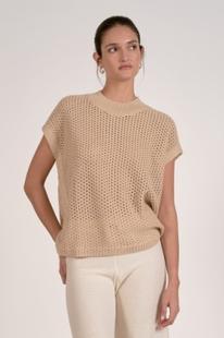 Elan Women's Short Sleeve Open Knit Top SAND