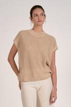 Elan Women's Short Sleeve Open Knit Top SAND