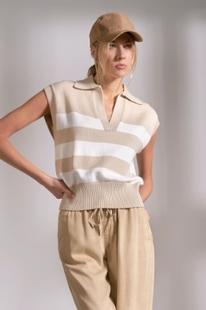 Elan Women's Striped Short Sleeve Top BEIGESTRIPE