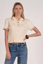 Elan Women's Crop Knit Polo CREAM