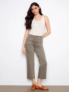 Charlie B Women's Cropped Wide Leg Colored Twill Pants with Patch Pockets SAGE