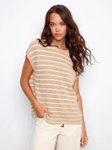Charlie B Women's Striped Drop Cap Sleeve Crew Neck Sweater SAND