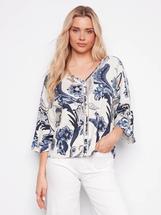 Charlie B Women's Printed Linen Blend Blouse with Front Button Detail PAISLEY
