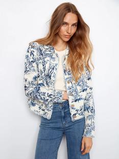 Charlie B Women's Printed Linen Jacket with Frayed Hem VERSAILLES