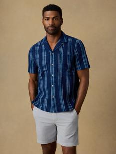 Faherty Men's Short-Sleeve Indigo Camp Shirt - Northern Blue Indigo Stripe NRTHRNBLUEINDIGOSTR