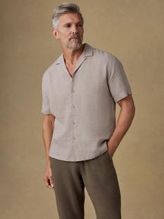 Faherty Men's Short-Sleeve Laguna Linen Camp Shirt - Khaki Pincheck KHAKIPINCHECK