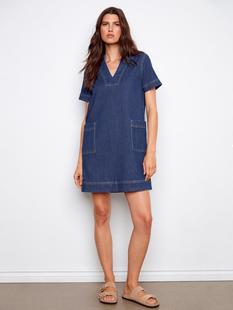 Charlie B Collared V-Neck Denim Dress - Indigo INDIGO