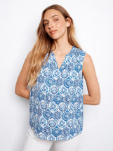 Charlie B Printed Sleeveless Ruffle Neck Top - Mosaic MOSAIC