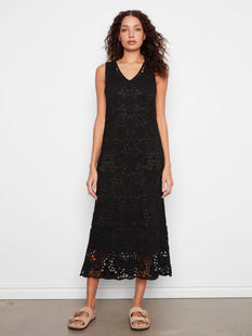 Charlie B Cotton Crochet Sleeveless Maxi Dress - Black BLACK