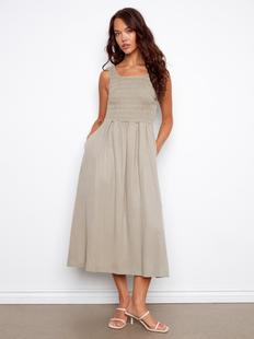 Charlie B Tencel Sleeveless Smocked Maxi Dress - Sage SAGE