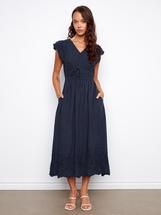 Charlie B Embroidered V-Neck Midi Dress - Navy NAVY