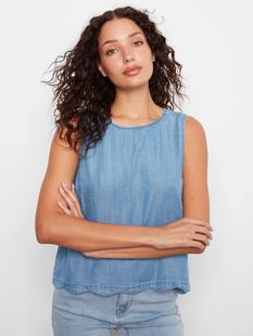 Charlie B Tencel Sleeveless Scalloped Top - Medium Blue MEDIUMBLUE