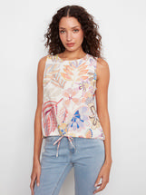 Charlie B Printed Sleeveless Linen Blend Top With Drawcord - Maui MAUI
